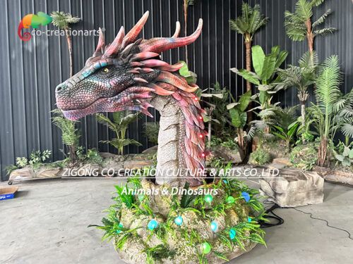 Life size animatronic dragon head for theme park decoration CCAD-118